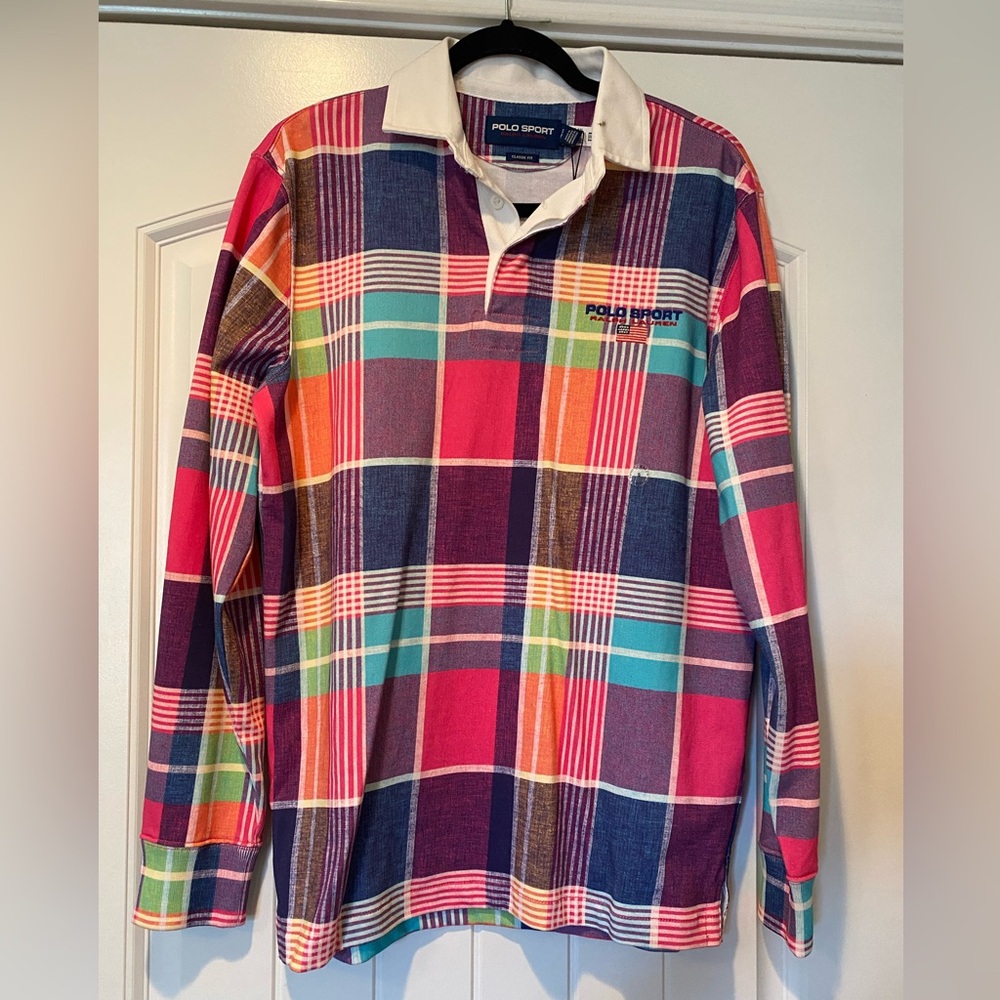 NWT Ralph Lauren Polo Sport Classic Fit Colorful Plaid Collared Long Sleeve S